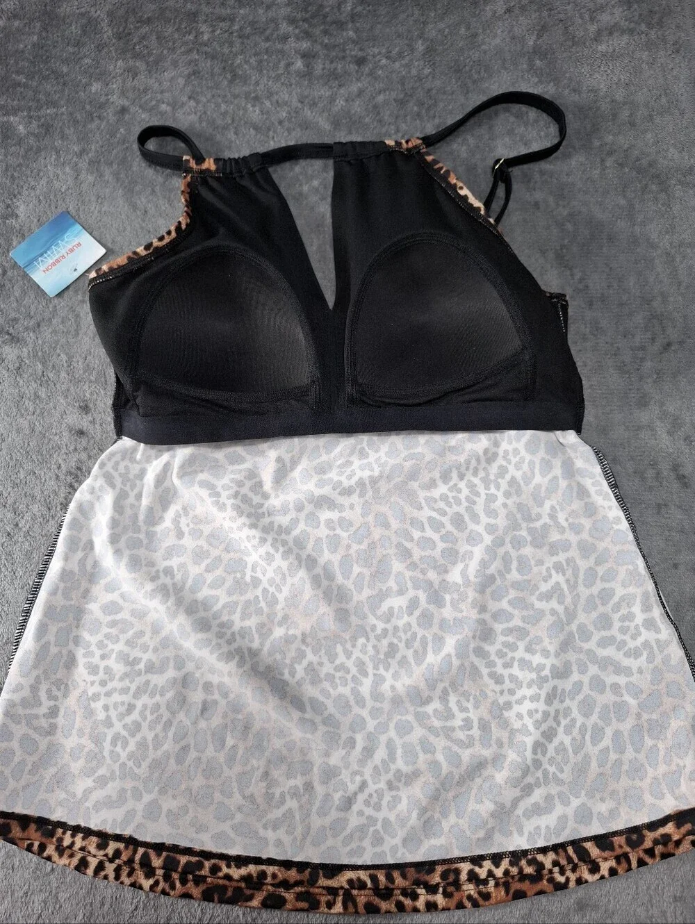 Ruby Ribbon Leopard Tankini Set Swim Skirt 8 Top M Slimming Tummy Control NWT